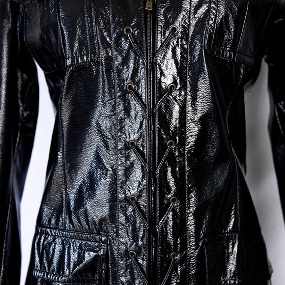 Yves Saint Laurent Black Patent Leather Safari Jacket Vintage Evening Jacket S - Picture 3 of 13